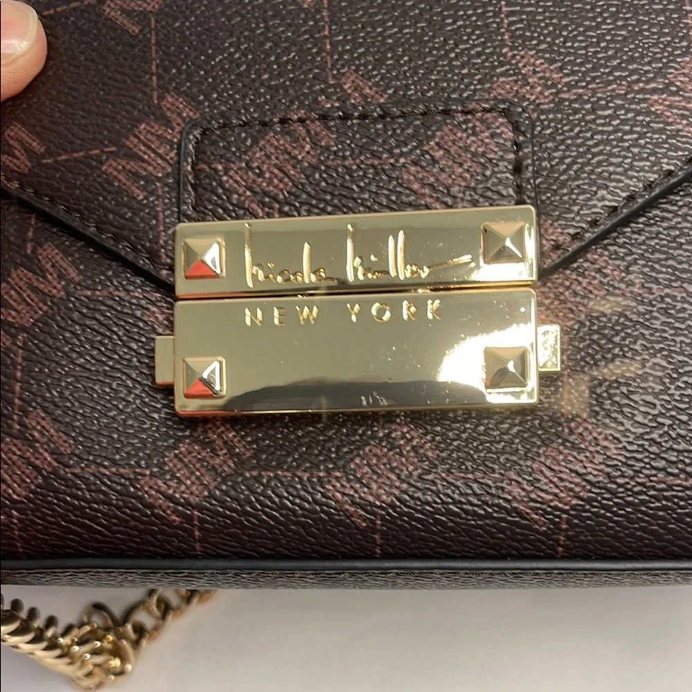 Nicole Miller Brown and Gold Crossbody Bag with Elegant Chain Strap NWT